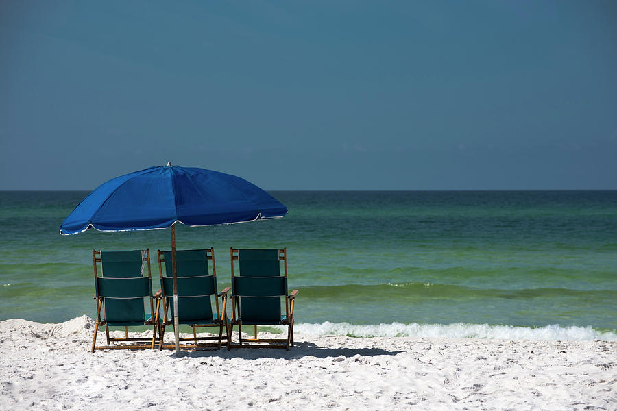 Blue Lounge Chairs On A Beach Photograph by Ray Sandusky / Brentwood, Tn