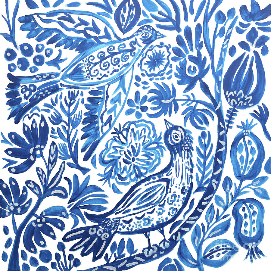 Bird Painting - Blue Love Birds by Karen Fields