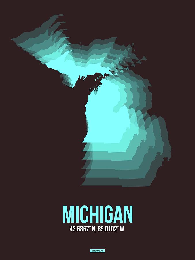 Detroit Digital Art - Blue Map of Michigan by Naxart Studio