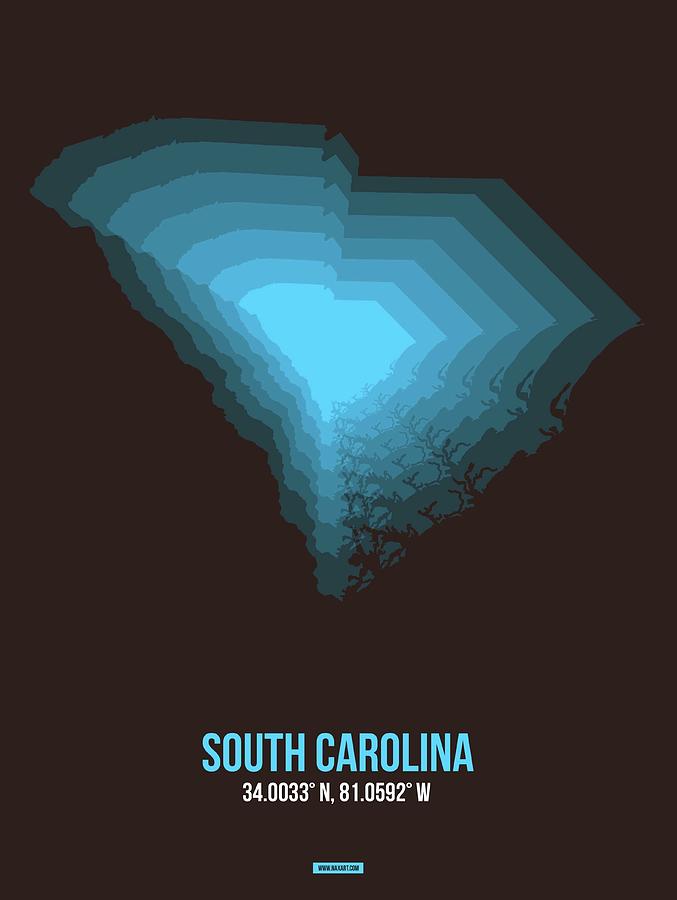 Map Digital Art - Blue Map of South Carolina by Naxart Studio