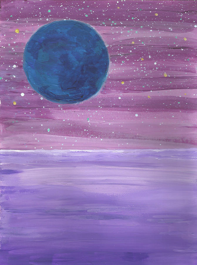 Blue Moon and Purple Water Painting by Angela Boyko - Pixels
