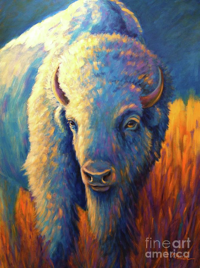 Bison Painting - White Buffalo, Blue Moon by Theresa Paden