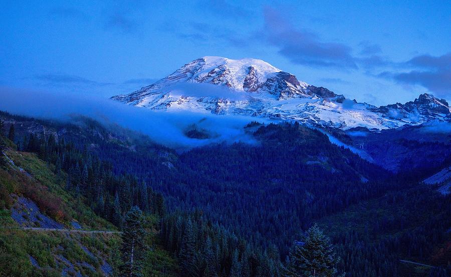 Blue morning at Mount Rainier Photograph by Lynn Hopwood