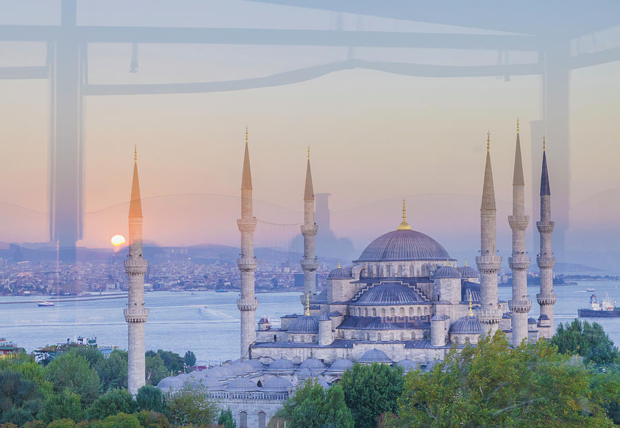 Blue Mosque And Reflections At Sunset Photograph by David Madison