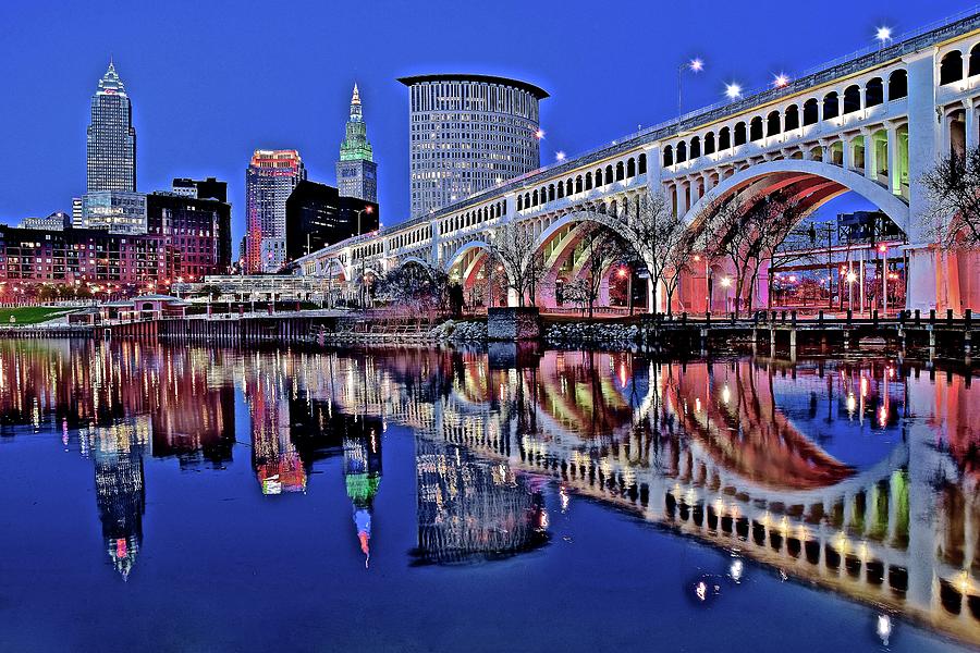 Blue Night Reflection In Cle Photograph