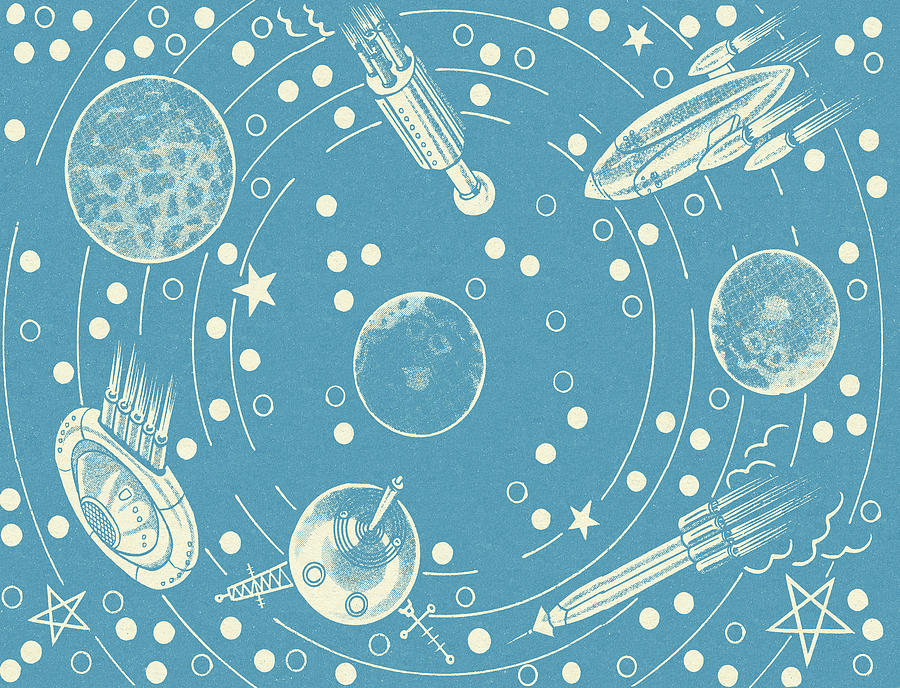 Science Fiction Drawing - Blue Outer Space Pattern by CSA Images