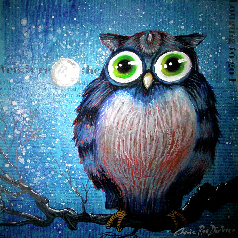 Owl Painting - Blue Owl by Cherie Roe Dirksen