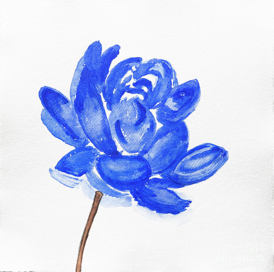 Blue Painted Lotus Painting by Carolyn Rauh