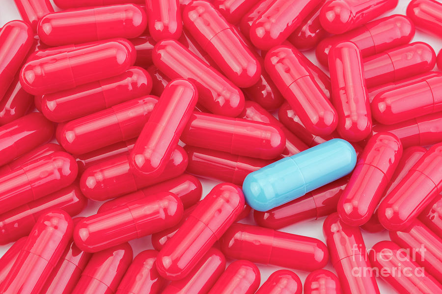 Blue Pill Among Red Pills Photograph by Digicomphoto/science Photo Library