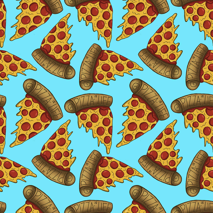 Typography Digital Art - Blue Pizza Party Pattern by Lauren Ramer