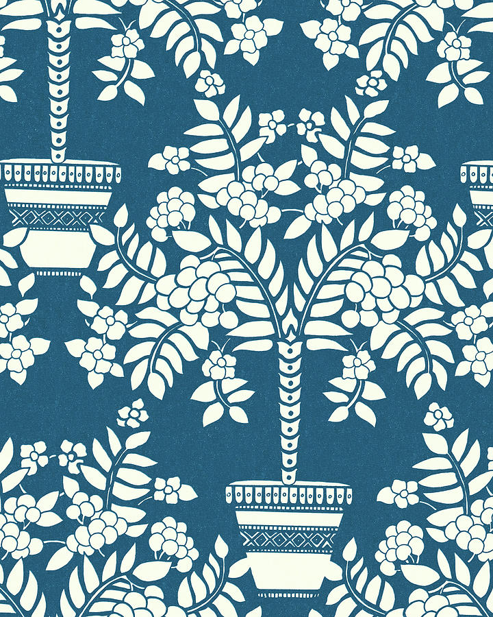 Vintage Drawing - Blue Plant Pattern by CSA Images