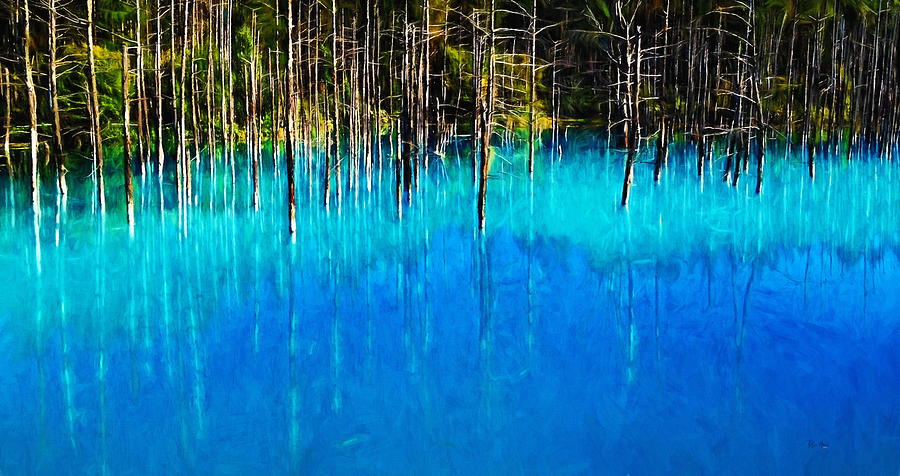 Blue Pond in Biei Hokkaido Japan Painting by Russ Harris