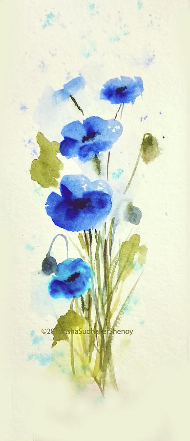 Blue Poppies Painting by Asha Sudhaker Shenoy