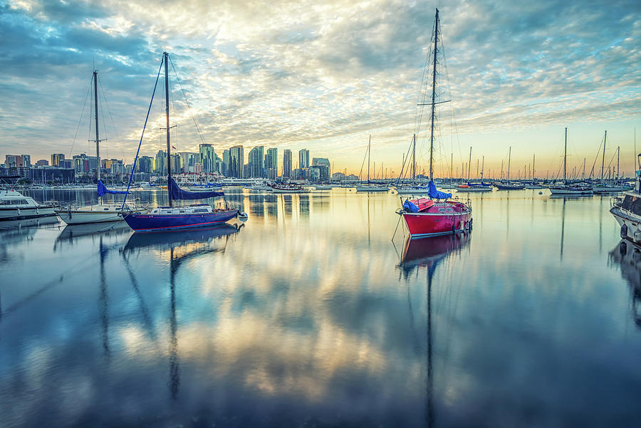 Blue Red and Gold San Diego Harbor Photograph by Joseph S Giacalone