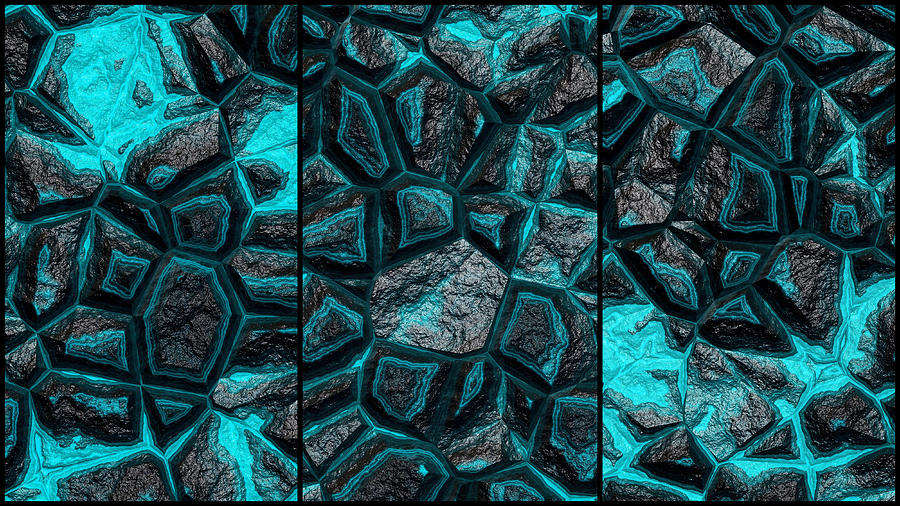 Blue Rock Wall Abstract Triptych Digital Art by Don Northup