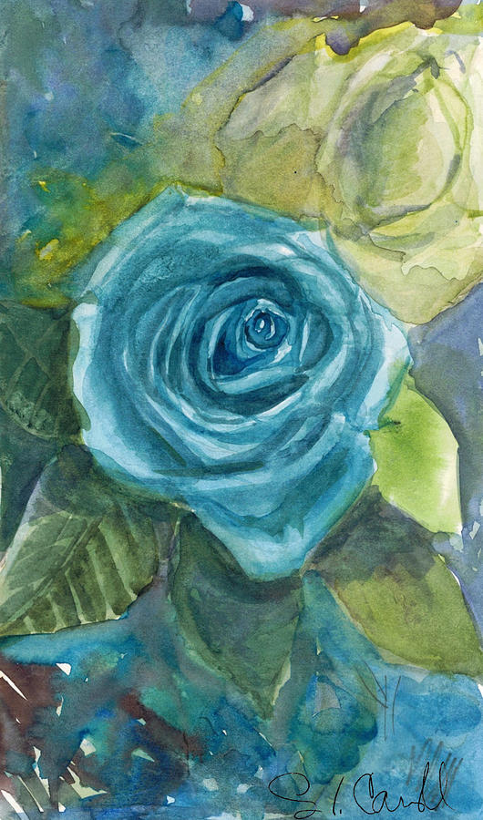 Blue Rose With Green Rose Painting