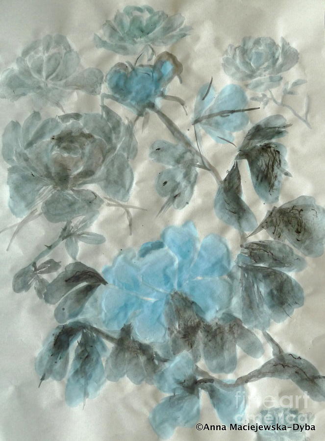 Chinese Watercolors Painting - Blue Roses by Anna Folkartanna Maciejewska-Dyba