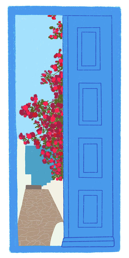 Blue Mixed Media - Blue Santorini Door by Amaya