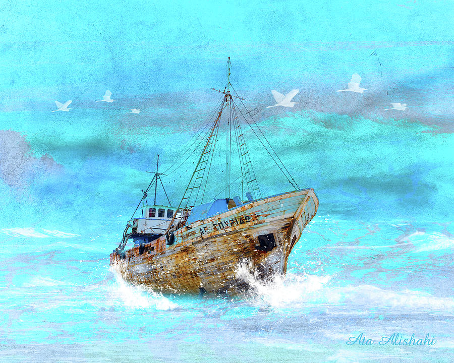 Boat Mixed Media - Blue Sea by Ata Alishahi