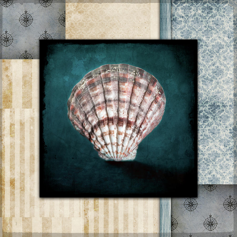 Sea Shell Mixed Media - Blue Sea Clam Shell 2 by Lightboxjournal