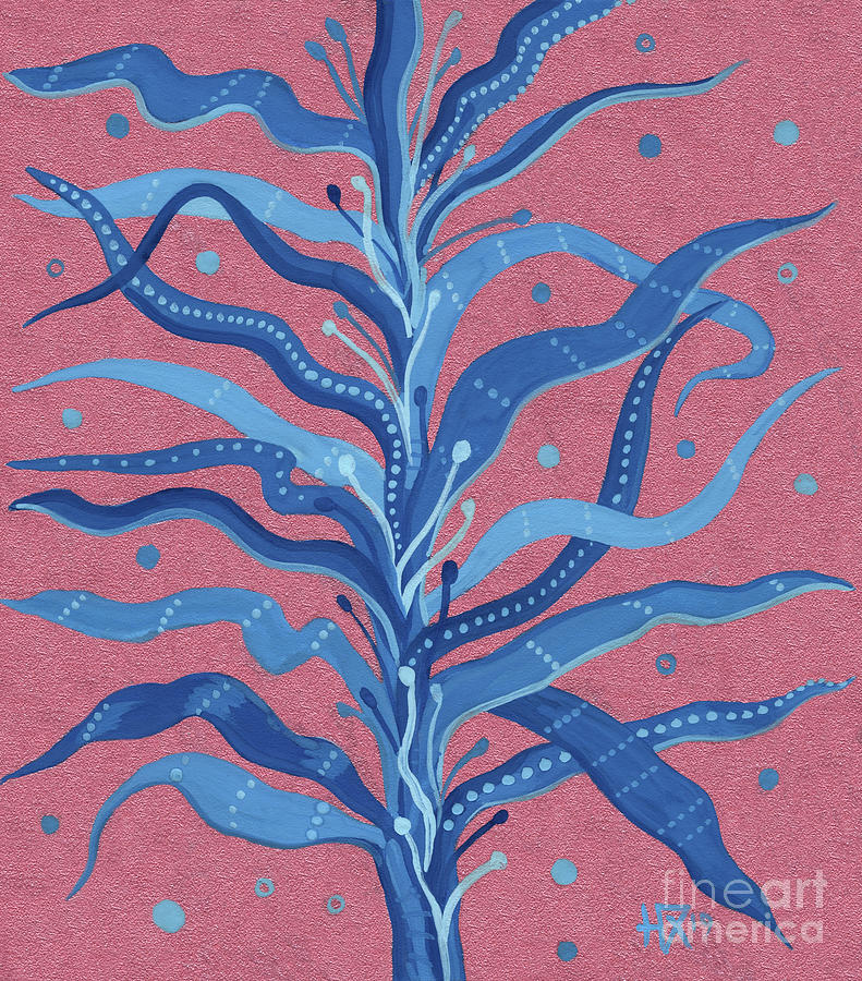 Abstract Painting - Blue Seaweed by Julia Khoroshikh