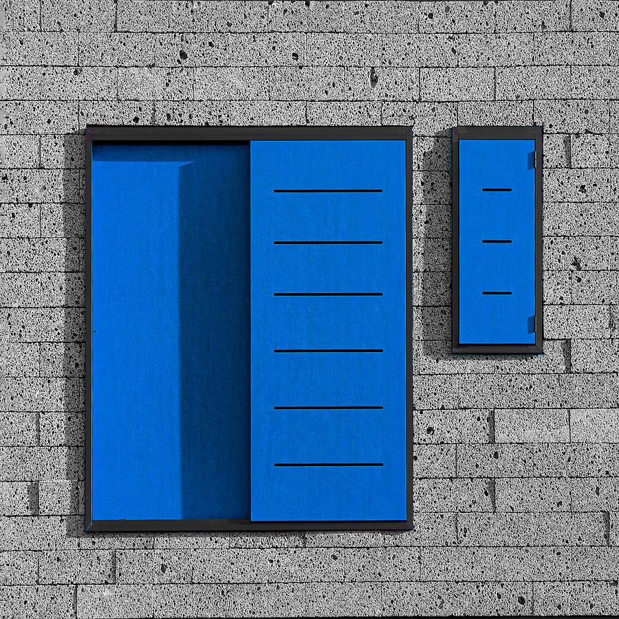Abstract Photograph - Blue Shutters by Inge Schuster