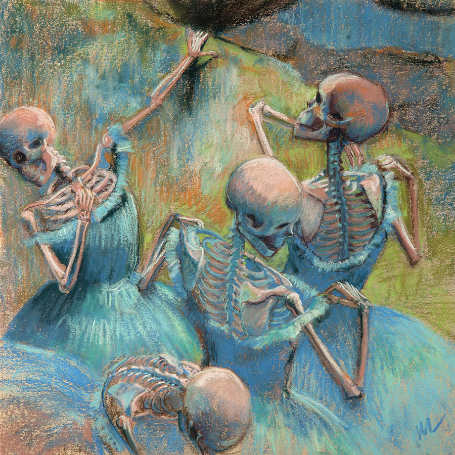 Skeleton Mixed Media - Blue Skelly Dancers by Marie Marfia Fine Art