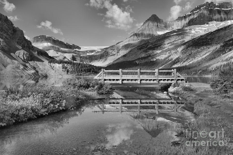 Blue Skies Over The Bow Lake Bridge Black And White Photograph by Adam Jewell