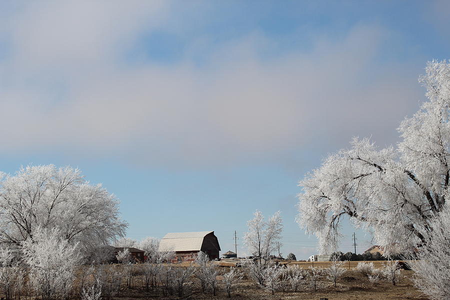Blue Skies Say Bye to The Ice Fog of La Junta Colorado Photograph by M E