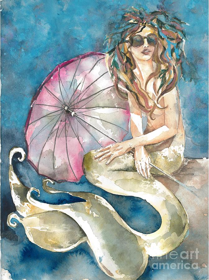Blue Sky Mermaid Painting by Norah Daily