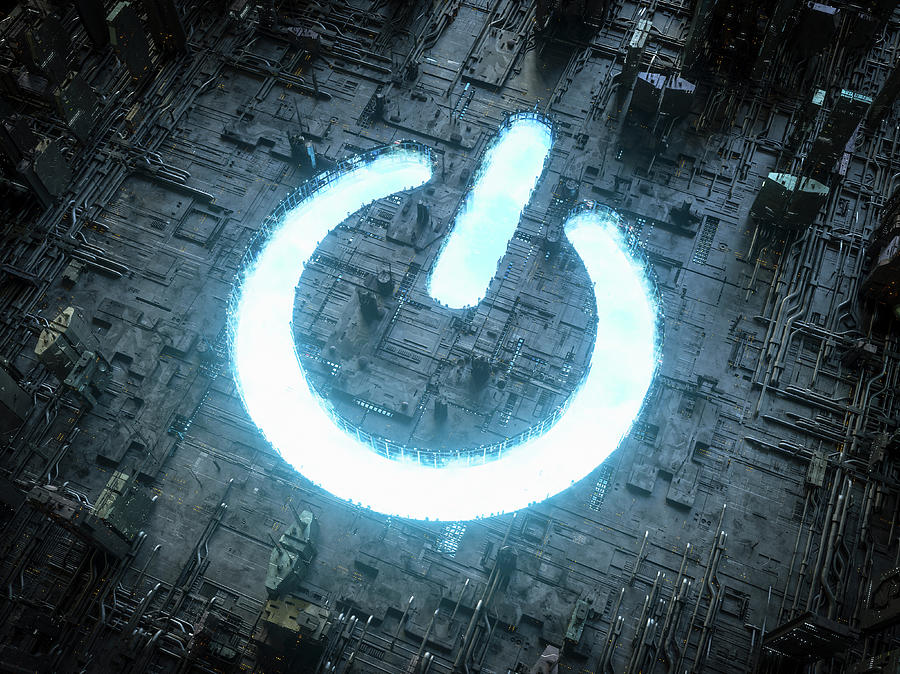 Blue Sky Power Button Symbol Shining Photograph by Ikon Images