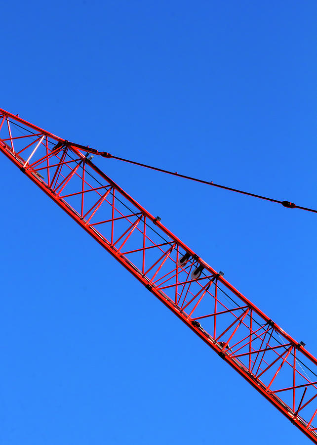 Blue Sky - Red Crane Photograph by Robert Ullmann
