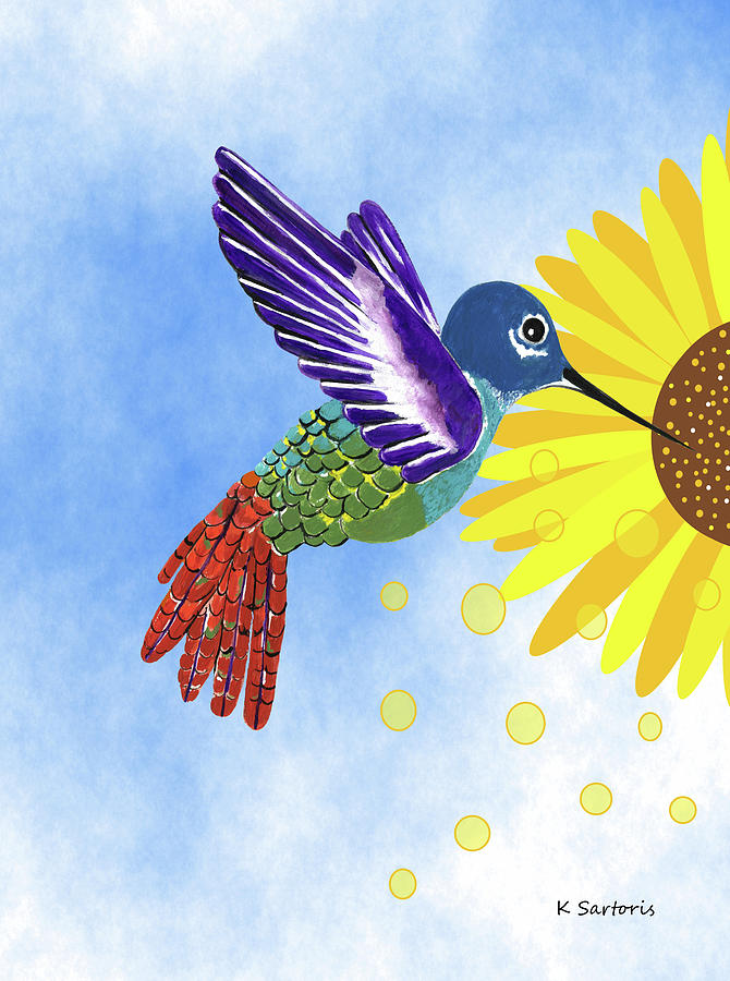 Hummingbird Mixed Media - Blue Sky Sunflowers by Sartoris Art