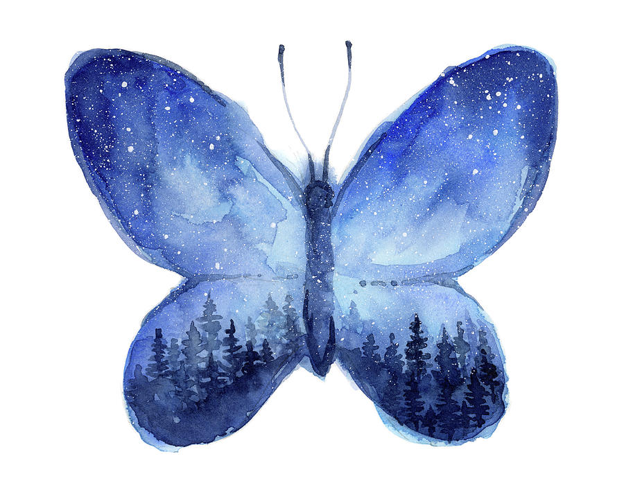 Blue Butterfly Painting - Blue Space butterfly by Olga Shvartsur