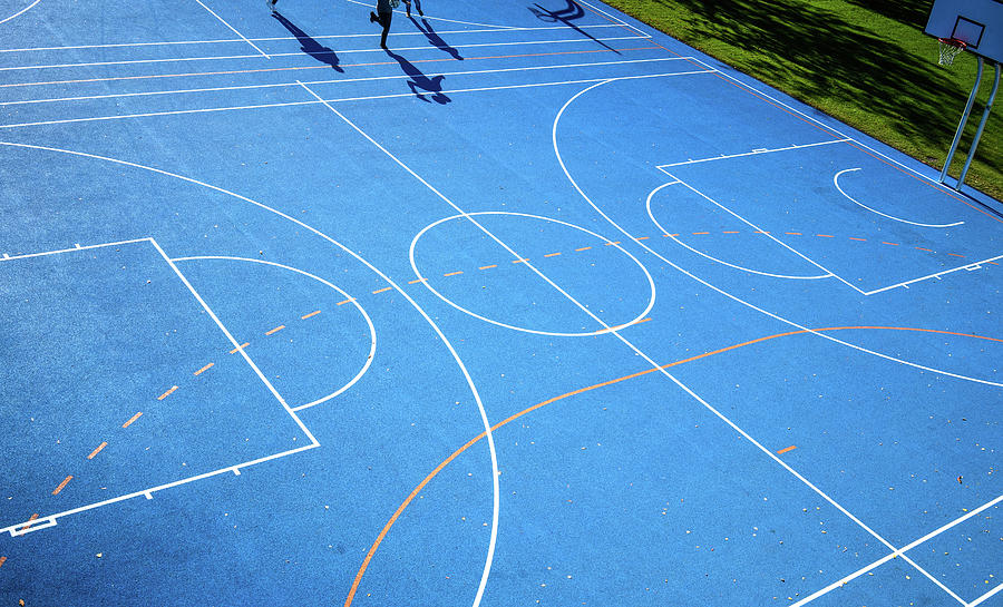 Football Photograph - Blue Sports Court A Detail Of A Colored Sports Court, Lines And Shadow by Cavan Images