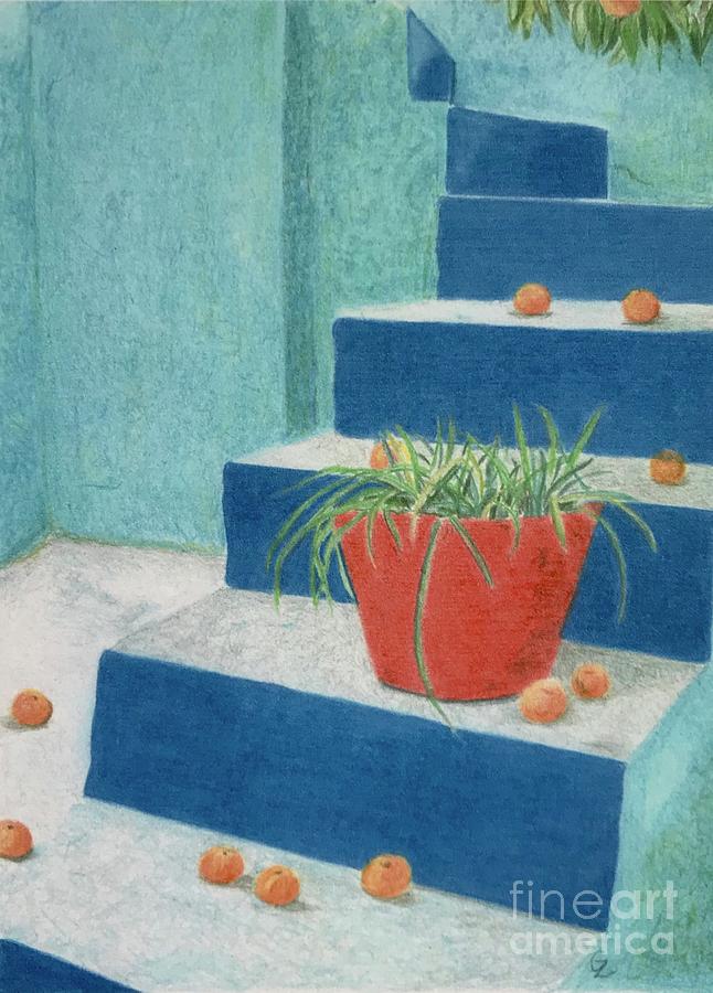Morocco Drawing - Blue Steps, Morocco by Glenda Zuckerman