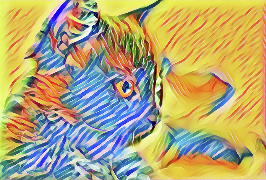 Blue Striped Kitty Digital Art by Don Northup