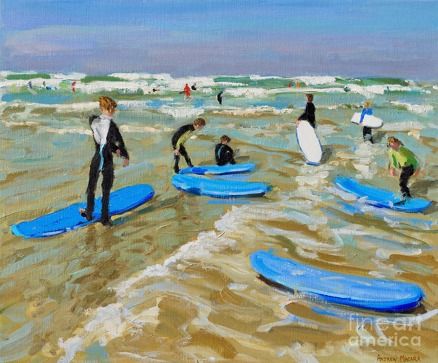 Blue surf boards, Bude Painting by Andrew Macara