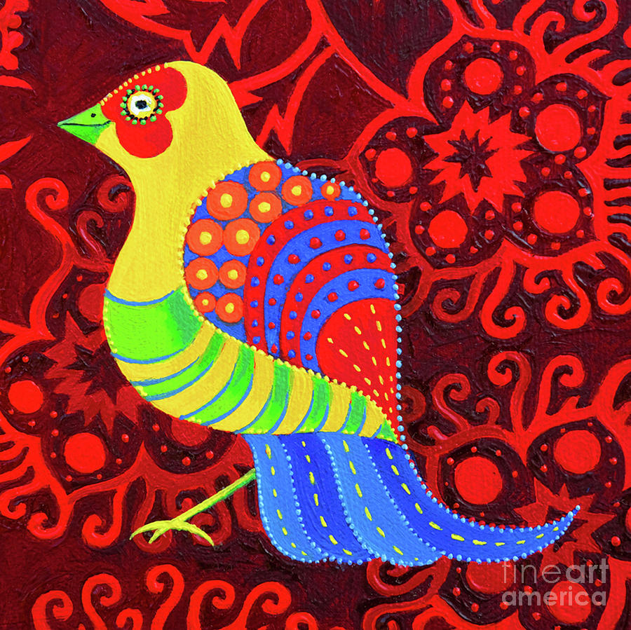 Blue tailed Bird Painting by Jane Tattersfield