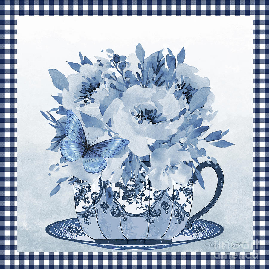 Blue Teacup Bouquet A Mixed Media by Jean Plout