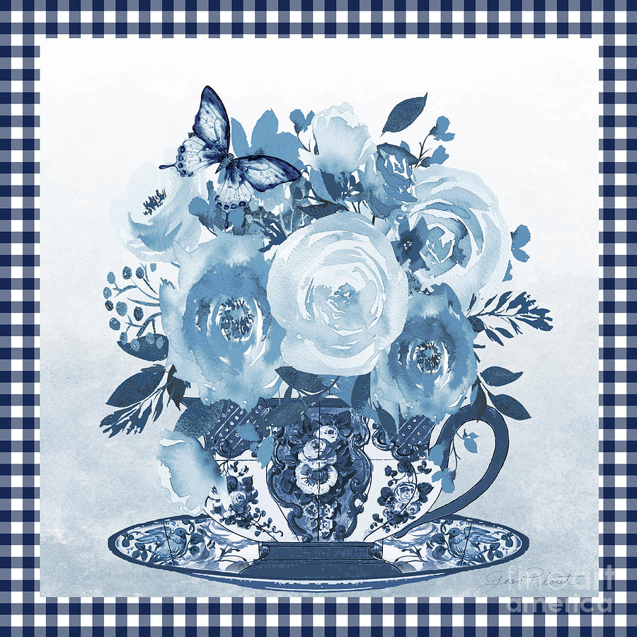 Blue Teacup Bouquet C Mixed Media by Jean Plout