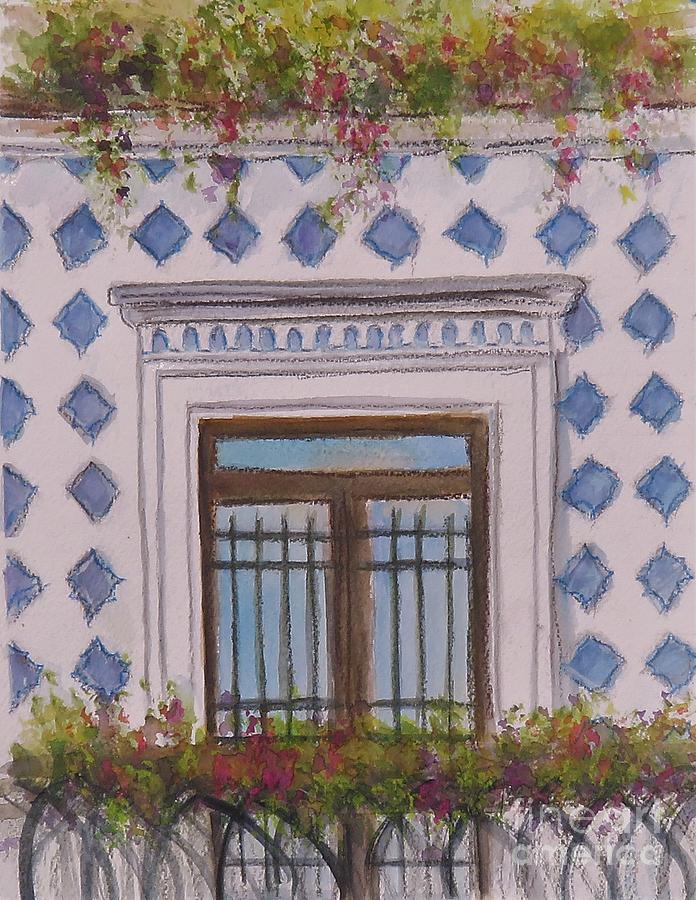 Blue Tiled Balcony of Amalfi Painting by Laurie Morgan