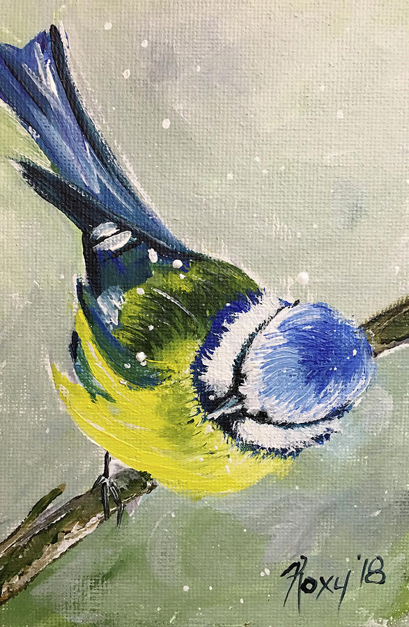 Blue Tit in Snow Painting by Roxy Rich