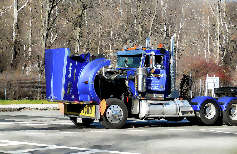 Blue Trailer Truck Painting by Jeelan Clark