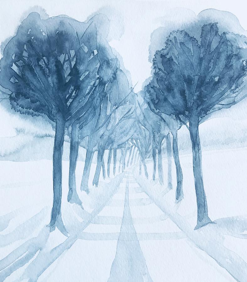 Tree Painting - Blue Tree Avenue by Luisa Millicent