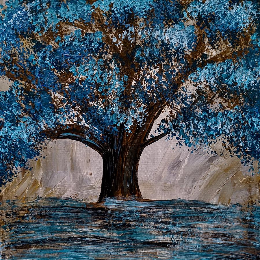 Blue Tree Painting by Rebecca Naomi Davis - Pixels