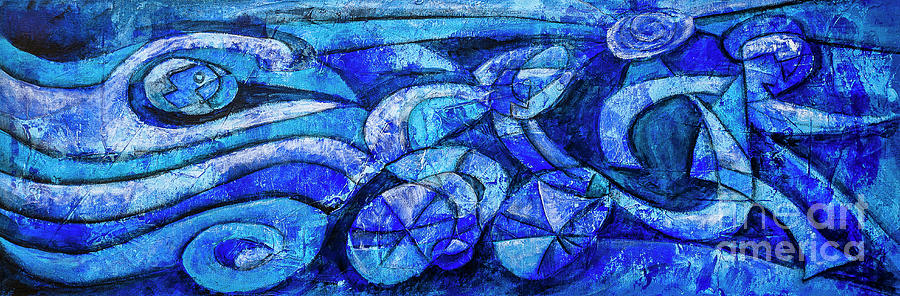 Ironman Triathlon Painting - Blue Triathlon Sequence by Alejandro Maldonado
