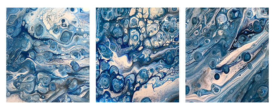 Blue Triptych on White by Teresa Wilson Painting by Teresa Wilson