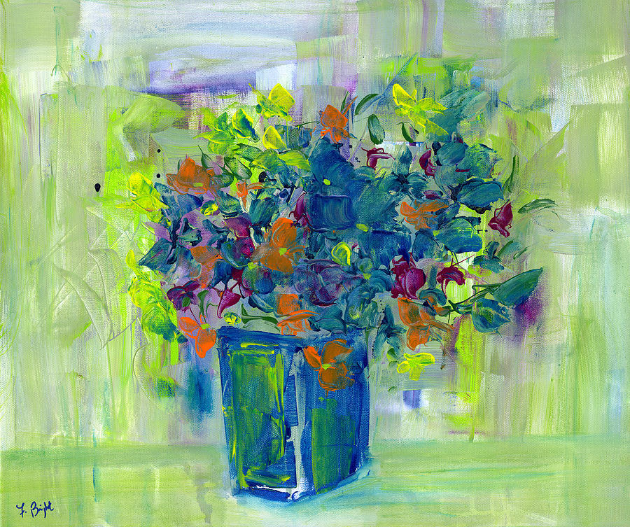 Blue Vase Abstract Flowers 5 Painting by Frank Bright