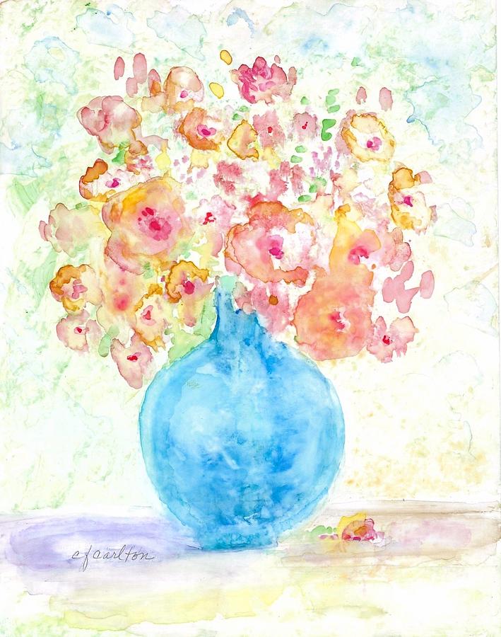 Blue Vase with Flowers Painting by Claudette Carlton